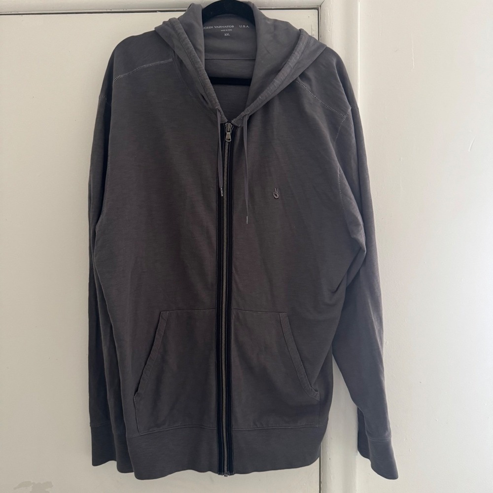 John Varvatos USA Mens XXL Charcoal Gray Peace Sign Full Zip Hoodie K1713P4B